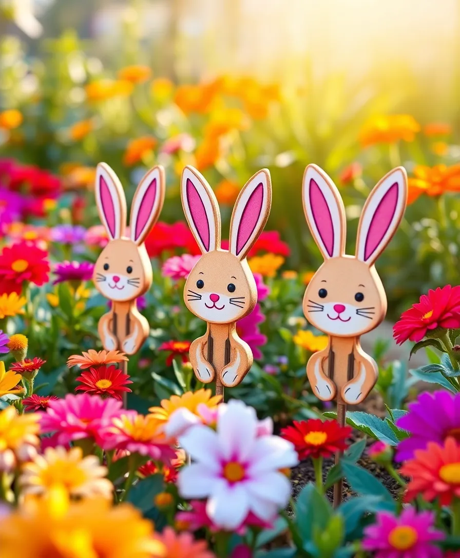 22 Whimsical Outdoor Easter Decorating Ideas to Bring Joy to Your Yard! (Your Neighbors Will Be Jealous!) - 9. Bunny Garden Stakes