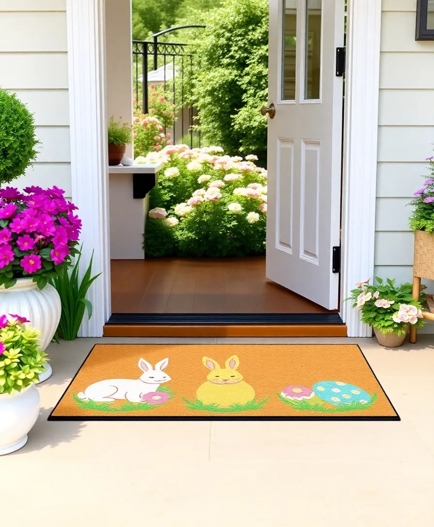 22 Whimsical Outdoor Easter Decorating Ideas to Bring Joy to Your Yard! (Your Neighbors Will Be Jealous!) - 18. Seasonal Door Mat