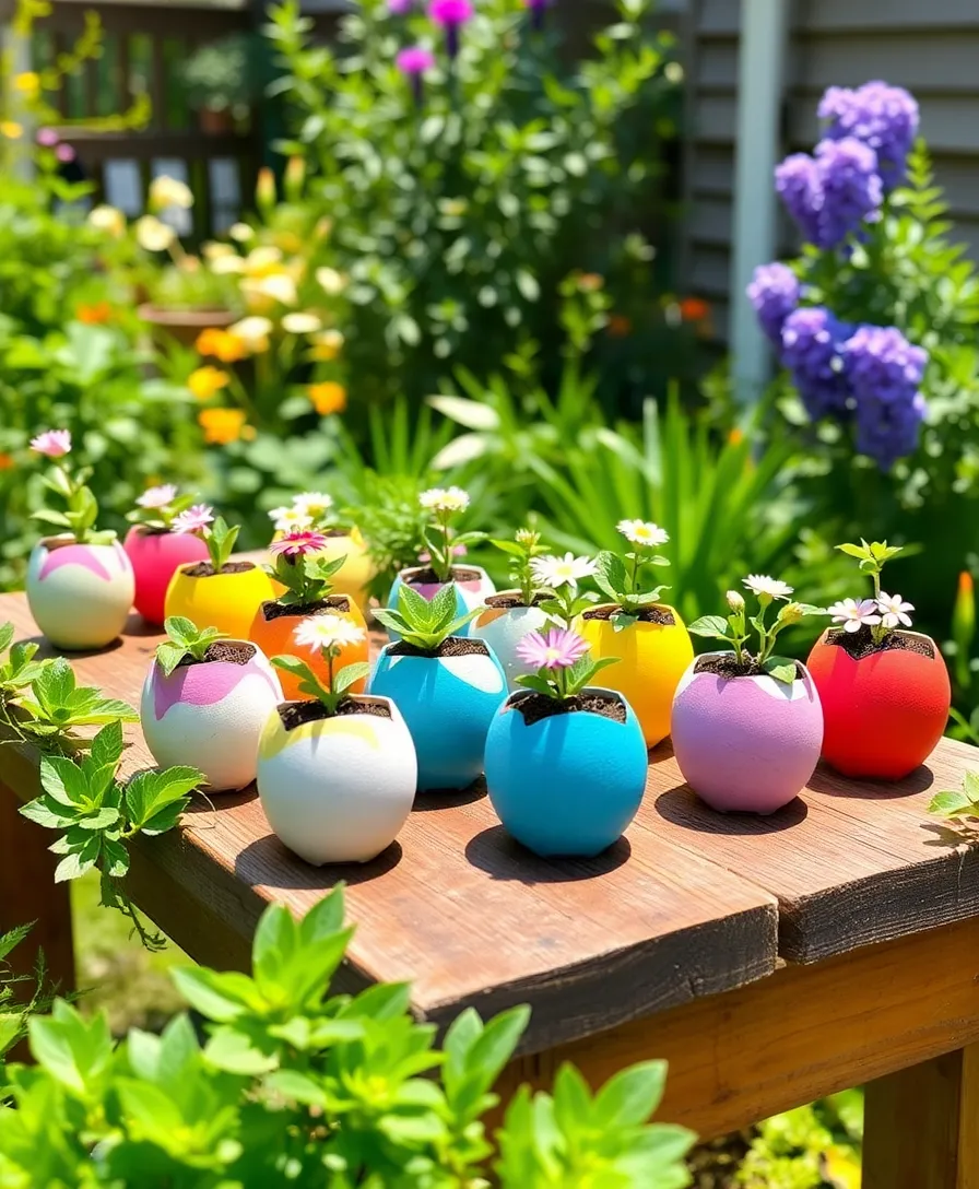 22 Whimsical Outdoor Easter Decorating Ideas to Bring Joy to Your Yard! (Your Neighbors Will Be Jealous!) - 7. Painted Egg Planters