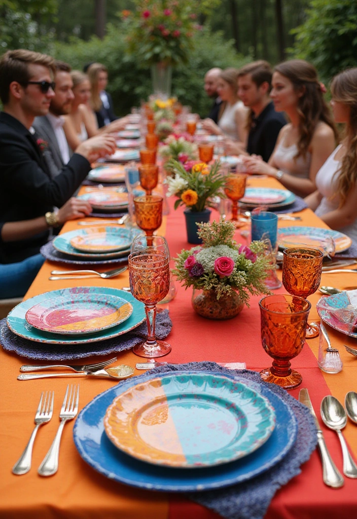 18 Unique Wedding Reception Decorations That Will Leave Everyone Talking (Check Out #7!) - 15. Colorful Tableware