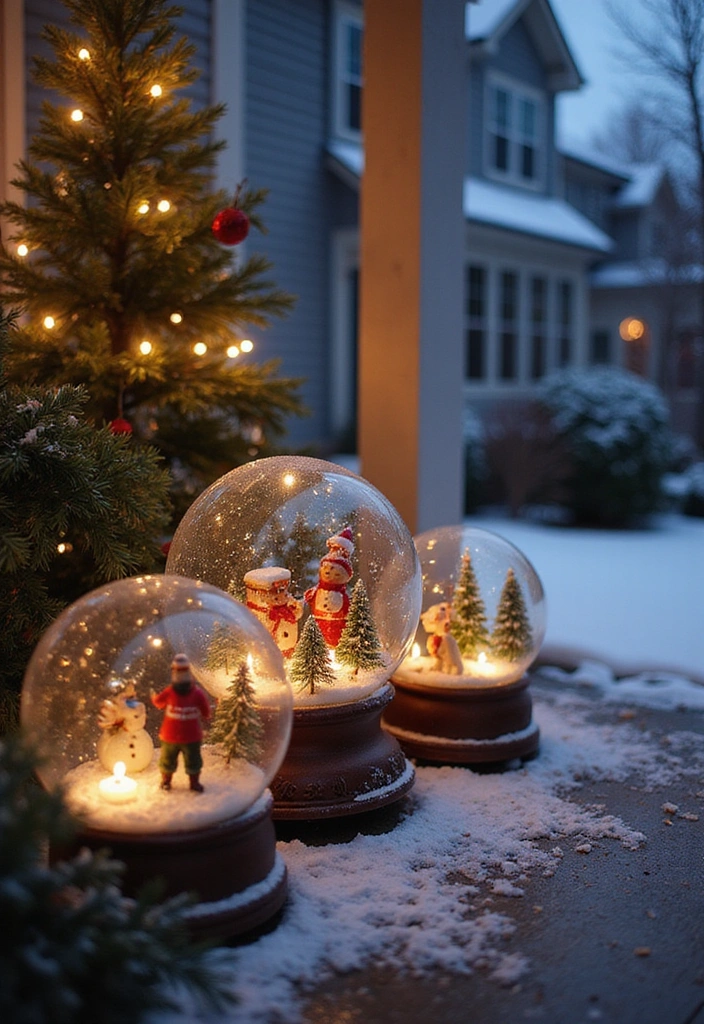 20 Outdoor Christmas Decorations That Will Make Your Neighbors Envy Your Holiday Spirit! - 12. Magical Snow Globes