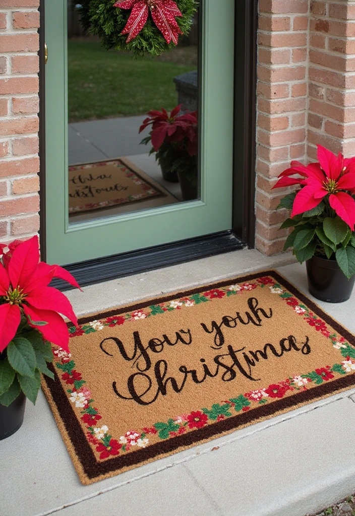 20 Outdoor Christmas Decorations That Will Make Your Neighbors Envy Your Holiday Spirit! - 10. Personalized Door Mats