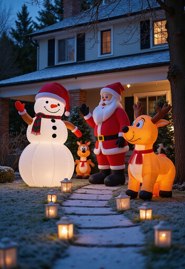 20 Outdoor Christmas Decorations That Will Make Your Neighbors Envy Your Holiday Spirit! - 2. Whimsical Inflatable Characters