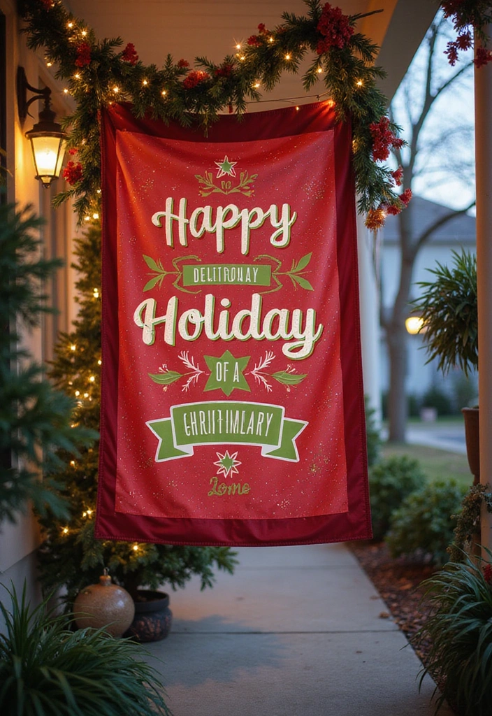 20 Outdoor Christmas Decorations That Will Make Your Neighbors Envy Your Holiday Spirit! - 11. Vibrant Holiday Banners