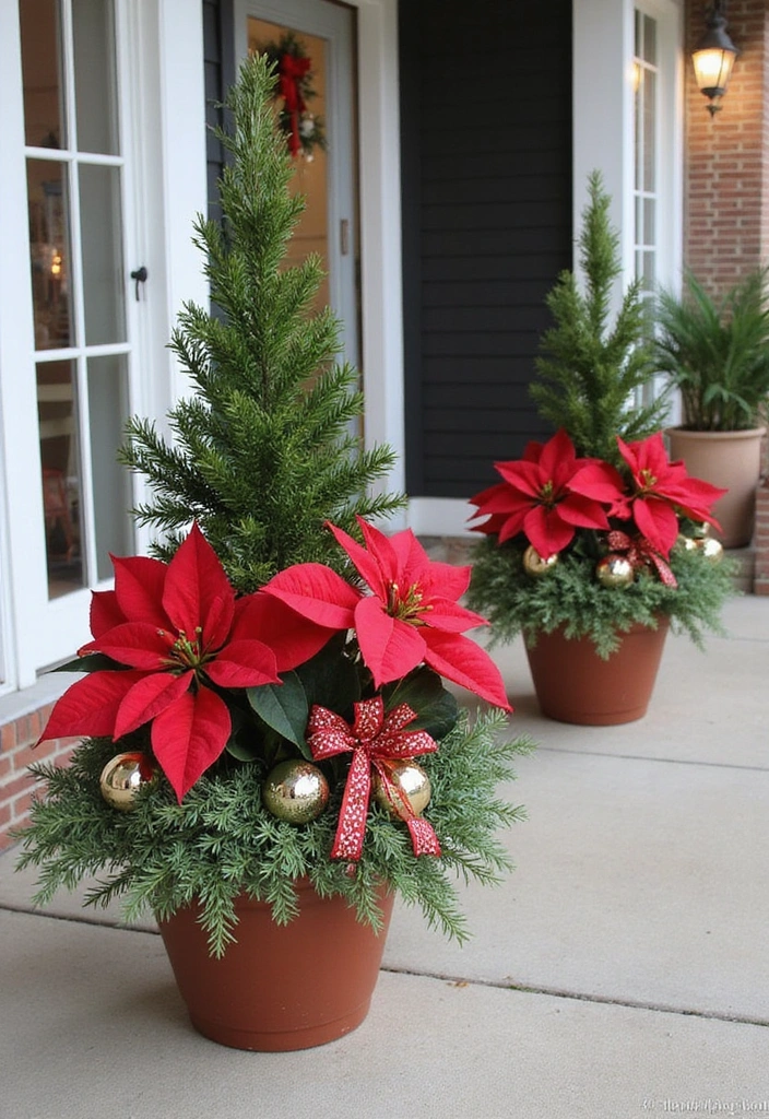 20 Outdoor Christmas Decorations That Will Make Your Neighbors Envy Your Holiday Spirit! - 14. Festive Planters