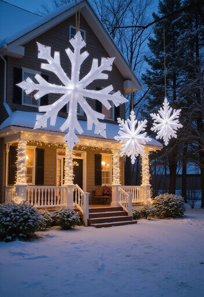 20 Outdoor Christmas Decorations That Will Make Your Neighbors Envy Your Holiday Spirit! - 15. Creative Snowflake Displays