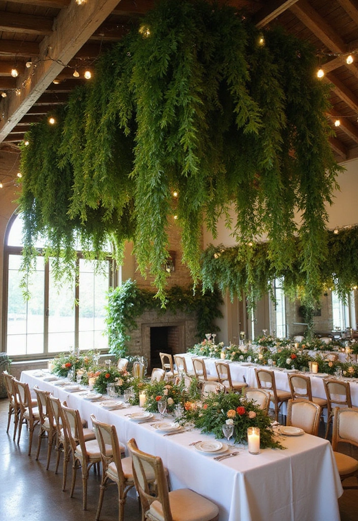 12 Stunning Indoor Wedding Reception Decorations That Will Take Your Breath Away! - 1. Lush Greenery Overhead Installations