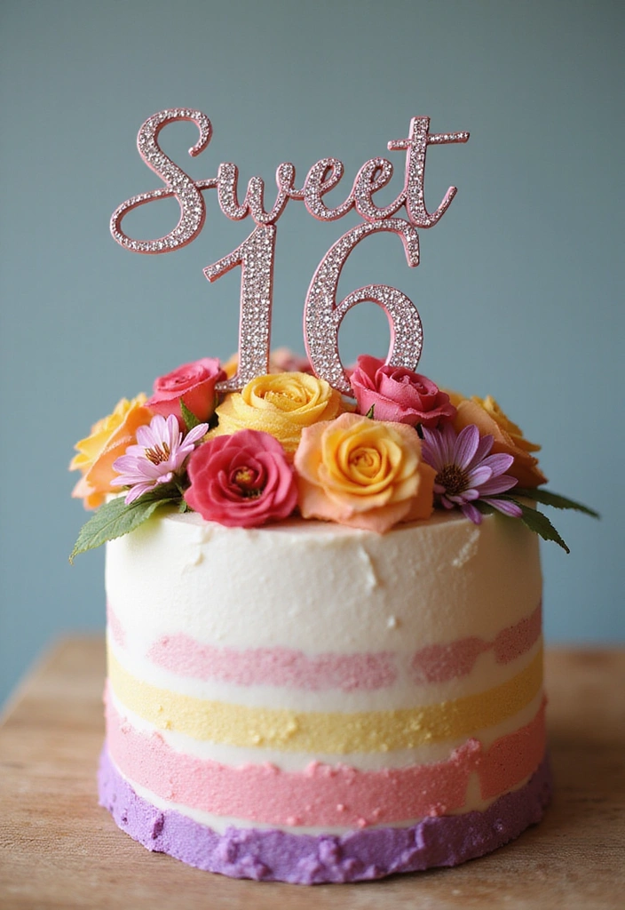 21 Sweet 16 Decorations That Will Make the Birthday Girl Feel Like a Queen! - 13. Sweet 16 Cake Topper